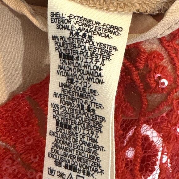 Free People Romper Womens 0 Red Sequin Lace Mesh V Neck Spaghetti Straps Mini - Picture 10 of 12